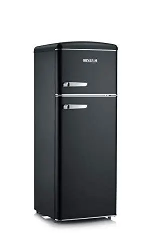 Produktbild: SEVERIN Retro - Kühl-/ Gefrierkombination, platzsparendes Raumwunder, 4 x höhenverstellbare Abstellflächen und eine große Veggiebox, 206 L Nutzinhalt, schwarz, RKG 8932