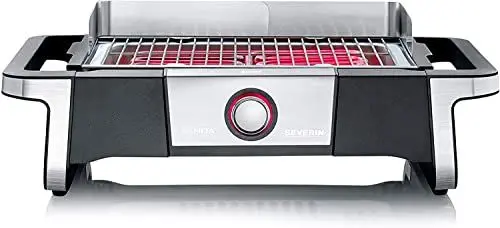 Produktbild: SEVERIN SENOA BOOST Elektrogrill für drinnen und draußen, Tischgrill mit schnellem Grillstart bis 500 °C, Balkon Grill mit SafeTouch-Oberfläche, Edelstahl/Schwarz, PG 8113