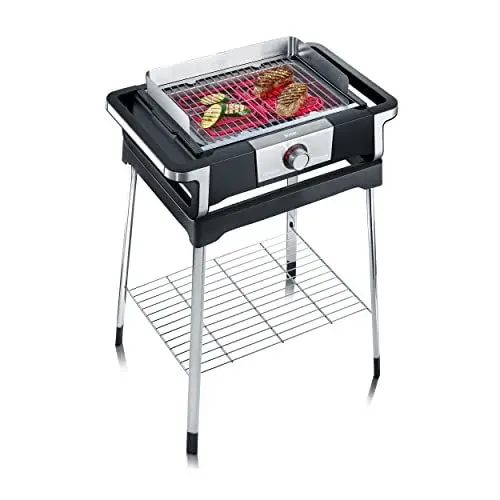 Produktbild: SEVERIN SENOA BOOST S Elektrogrill mit Standuntergestell, Standgrill mit schnellem Grillstart bis 500 °C, Balkon Grill mit SafeTouch-Oberfläche, Edelstahl/Schwarz, PG 8117