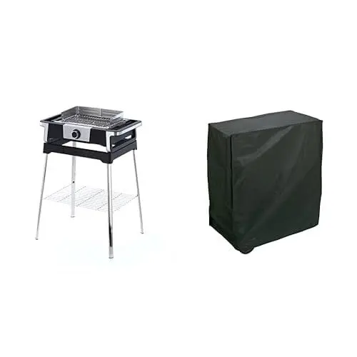 Produktbild: SEVERIN SENOA DigitalBOOST S Elektrogrill mit Untergestell,Edelstahl/Schwarz, PG 8118 & AA236 Schutzhülle für Grill, rechteckig, PEVA (Polyethylen-Vinylacetat), Schwarz, 90 x 65 x 90 cm