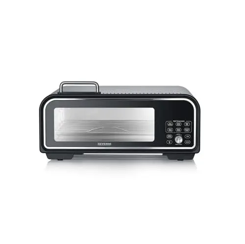 Produktbild: SEVERIN SERICO Digitaler Pizzaofen, elektronischer Pizzabackofen mit Digital-Display & Safe-Touch Gehäuse, Temperaturbereich 40 – 400°C, 20 Auto-Programme, für Indoor & Outdoor, schwarz, PG 8575