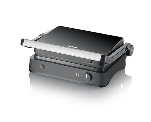 Produktbild: SEVERIN SEVINI Lite, Kontaktgrill für Fleisch, Fisch & Gemüse, Keramikbeschichteter Sandwich-Maker für fettfreies Grillen, Indoor-Grill bis zu 220°C Hitze, 1.800 W, schwarz, KG 2398