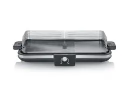 Produktbild: SEVERIN Tischgrill Plancha, antihaftbeschichtete Plancha Grillplatte mit glatter und gerippter Oberfläche Tischgrill für bis zu 8 Personen, 2.300 W Leistung, schwarz, RG 8564