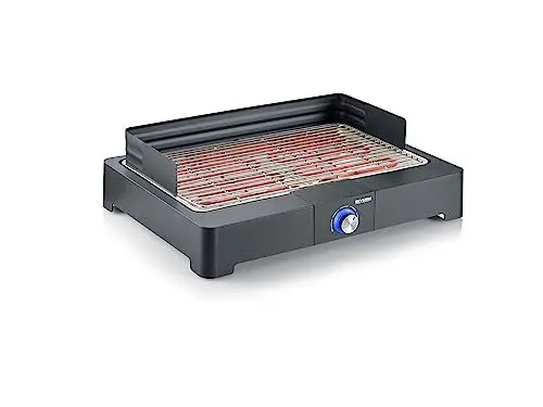 Produktbild: SEVERIN Tischgrill mit Edelstahl-Grillrost für drinnen und draußen, Elektrogrill mit schnellem Grill-Start, Balkon Grill ohne Verbrennungsgefahr, Schwarz, PG 8565