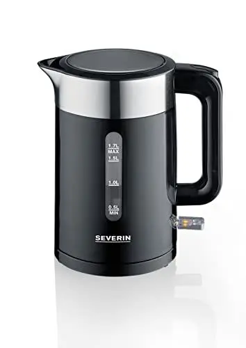 Produktbild: SEVERIN Wasserkocher, praktischer, kabelloser Wasserkocher mit 1-Hand Bedienung und 1,7 Liter Fassungsvolumen, BPA-Frei, Edelstahl-gebürstet/schwarz, Küchengeräte WK 9265