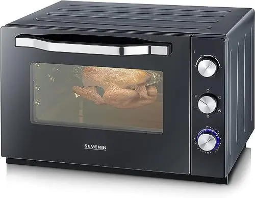 Produktbild: SEVERIN XXL Back- und Toastofen mit Umluftfunktion, Backofen mit Grillrost, Backblech, Drehspieß und Pizzastein, vielseitiger Heißluftofen mit 60 L Kapazität, 2.200 W, schwarz, TO 2073