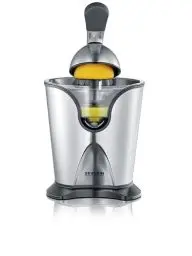 Produktbild: SEVERIN Zitruspresse mit Fruchtfleisch-Regulator, Orangenpresse garantiert hohe Ausbeute, Zitronenpresse per Hebelarm oder Hand bedienbar, Edelstahl-gebürstet / schwarz, CP 3544