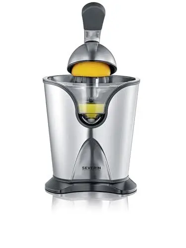 Produktbild: SEVERIN Zitruspresse mit Fruchtfleisch-Regulator, Orangenpresse garantiert hohe Ausbeute, Zitronenpresse per Hebelarm oder Hand bedienbar, Edelstahl-gebürstet / schwarz, CP 3544