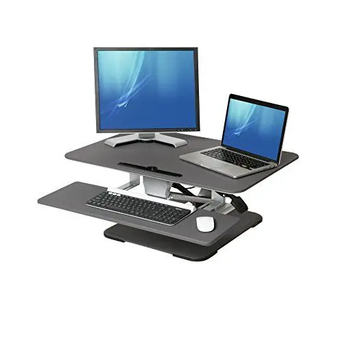 Produktbild: Seville Classics Airlift 78 cm pneumatisch höhenverstellbarer Steh-Sitz Tischaufsatz, grau