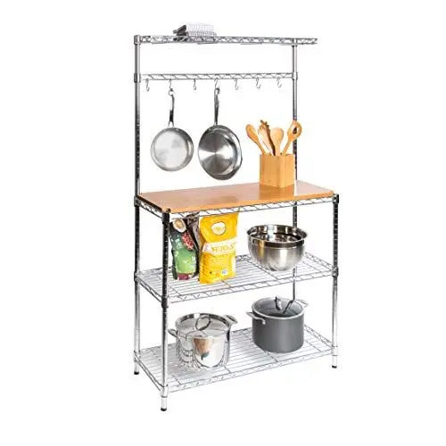Produktbild: Seville Classics Bäckerregal für Küchen, Massivholzplatte, 35,6 x 91,4 x 160 cm, Zink