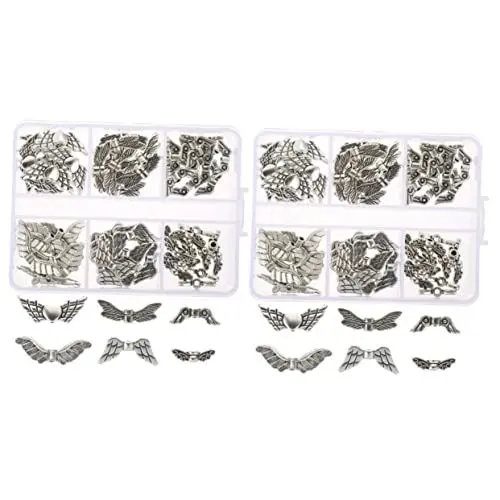 Produktbild: SEWACC 120 Stück Perlenmaterial Schmuck Engelsflügel Zum Basteln Baumelnde Charms Perlen Für Armbänder Lose Charm Abstandsperlen Für DIY Bastelarbeiten Armbänderherstellung