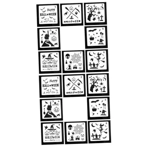 Produktbild: SEWACC Halloween Malschablone 16 Halloween Schablonen Kunststoff Schablone Für Diy Papier Halloween Zeichnungsvorlagen Halloween Partyzubehör Zeichenschablonen