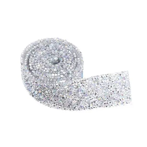 Produktbild: SEWACC 3 Cm Umweltfreundliches Selbstklebendes Strass-diamant-netzband für Dekorative Hochzeitsgürtel Silberfarben 1 Yard Rolle