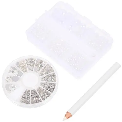 Produktbild: SEWACC 1 Satz Imitationsperle Flacher Diamant Empfindlich Halbrunder Perlenschmuck Weiße Flache Perlen Diy-anhänger Zarte Nagelanhänger Halbe Perlen Diamant-charme Material Kristall Harz