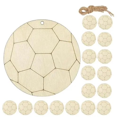 Produktbild: SEWACC 20 Stück Holz-Fußball-Ausschnitte Zum Basteln Unlackiertes Holz Sport-Themen-Ausschnitt Leere Holz-Fußball-Form Holz-Hängescheiben-Ornamente Für Diy-Bastelarbeiten