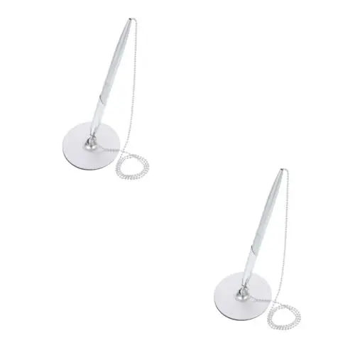 Produktbild: SEWACC Kugelschreiber Mit Halter 2 Stück Signierstift Schreibtisch Feststehender Stift Büro Unterschriftenstift Gästebuchstift Mittlere Spitze Kugelschreiber Schwarzer Business Signaturstift Schwarzer