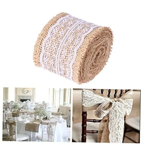 Produktbild: SEWACC Bastelband-bündel 3er-pack Rollen Aus Natürlichem Jute-sackleinen Mit Spitze Dekorativ Für Hochzeiten 200 X 6 Cm