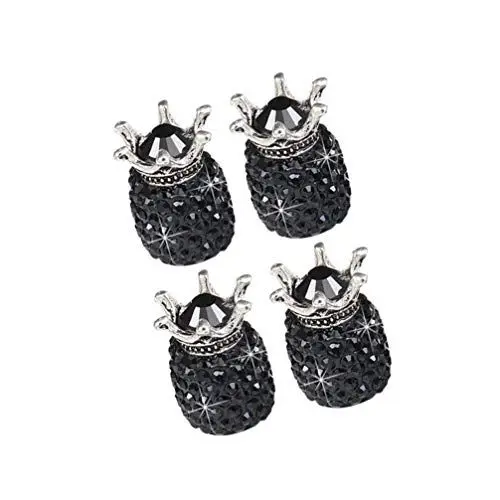 Produktbild: SEWACC 4 Pcs Ventilkappe Auto Reifenventilstammkappen Funkelnder Handgefertigter Kristall- Strass- Universal Reifenkappen (Schwarz)