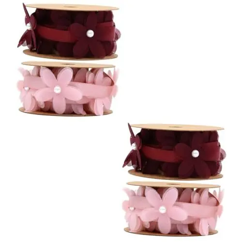 Produktbild: SEWACC 4 Rollen Geschenkband aus Stoff handwerklicher Spitzenbesatz Blumenbänder Hochzeitsdekoration Blumenband ribbon wedding decoration Schleife Hochzeitsband hochzeit spitzenbänder