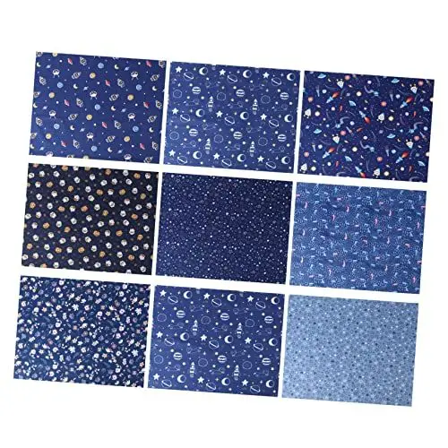 Produktbild: SEWACC 9 Stück Blatt Bedrucktes Stoffset Patchworkstoff Blaue Stoffreste Quadratischer Stoff Baumwolltuch Zum Selbermachen Stoff Nähen Stoffe Zum Nähen Kinderdecke Stickfilz Baumwolle