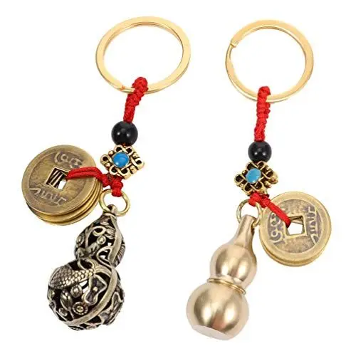 Produktbild: SEWACC Feng Shui Münzen Schlüsselanhänger mit Calabash Wu Lou Anhänger für lange Reisen, sicher Reichtum, Wohlstand, Erfolg, Glück, hängende Ornamente