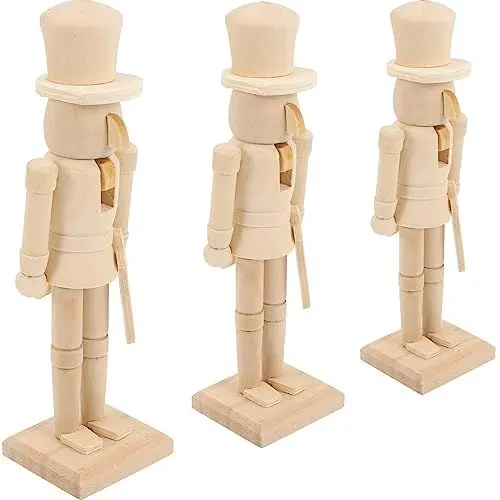 Produktbild: SEWACC Heimwerken Unvollendeter Nussknacker Aus Holz 3 Stück 18 cm Weihnachts-Soldat Blanko Puppe Für DIY-Bastelarbeiten Weihnachtsdekoration (Zufälliger Stil)