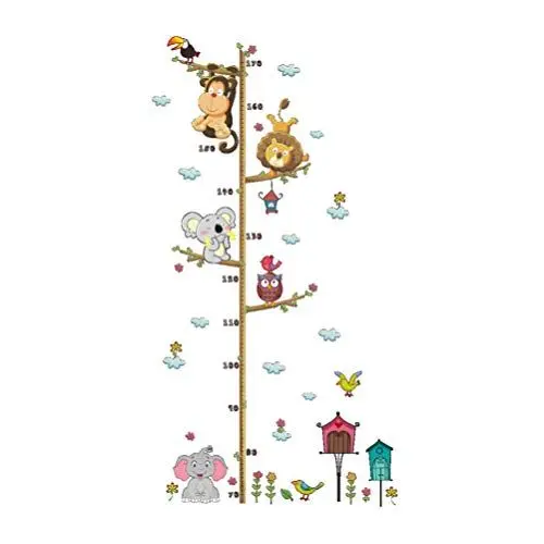 Produktbild: SEWACC Höhenmessaufkleber Cartoon Elefant Lion Muster Höhenmessung Aufkleber Tier Cartoon Abnehmbare Zoo Wandaufkleber 1Pc für Home Kinderzimmer (Kostenlose Collage)