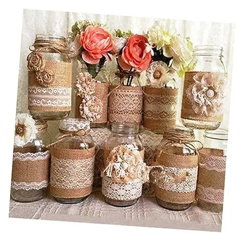 Produktbild: SEWACC Juteband mit Spitze seidenband bändchen seidenbänder geschenkidee für reisende hochzeitsdeco rüschenband dekoration eincremehilfe Sackleinenband Weihnachten Schleife Kunsthandwerk