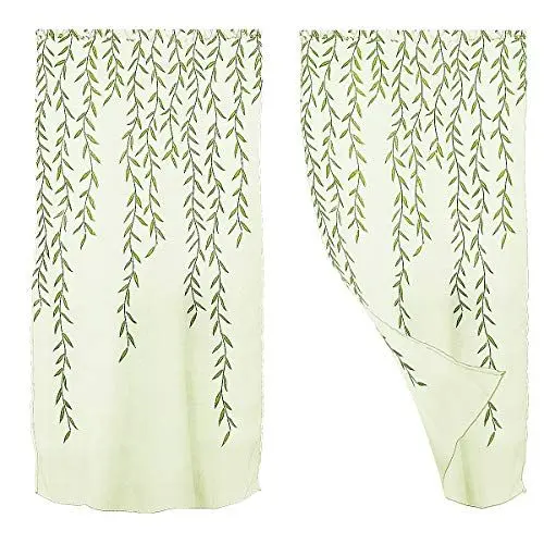 Produktbild: IMIKEYA Sheer Voile Vorhang Transparente Gardine aus Voile 1 Set Grün Vorhänge Transparent Fensterschal Wohnzimmer Schlafzimmer Voile Vorhang mit Grüne Blätter, 100x270 cm