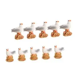 Produktbild: SEWOART 10er Set Meeresvogelstatue Mini Möwenskulptur aus Harz Mediterranes Design Handgefertigt für Wohnzimmer Garten Feengarten Dekoration für Romantische Atmosphäre Geschenkideen