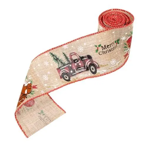 Produktbild: SEWOART Weihnachtsbandrollen verdrahtetes Weihnachtsbaum-Dekoband für Schachteln Blumensträuße Geburtstagstorten