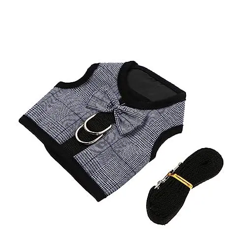Produktbild: SEWOART 1 Satz Hasenweste Kaninchenweste Mit Leine Gestreiftes Tanktop Leine Für EIN Kleines Haustiergeschirr Kleine Hundeweste Hund Zylinder Hamsterleine Welpenleine Stoff Black