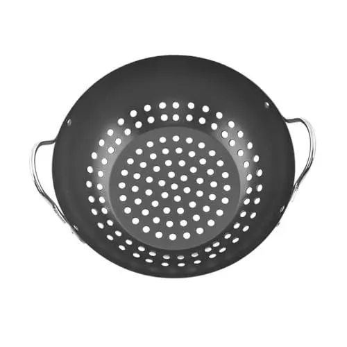 Produktbild: SEWOART Grill-wok Aus Antihaftbeschichtung Runder Gemüse-grillkorb Mit Zwei Griffen Leicht Zu Reinigen Für Outdoor Und Heimgebrauch