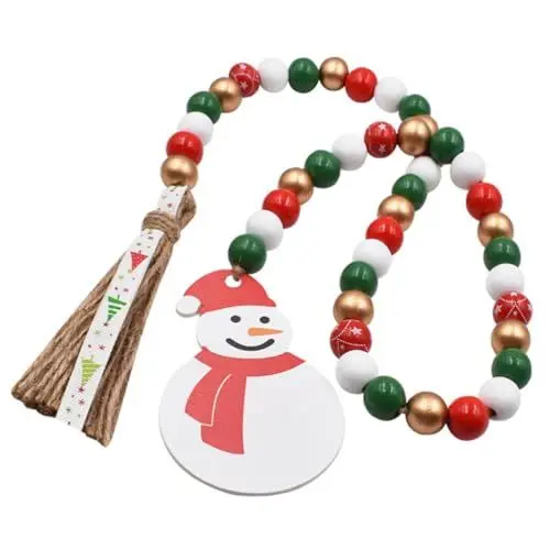 Produktbild: SEWOART Weihnachtsdekorationen Kiefer Nadel Bogen Kranz Holz Bead Garland Quaste Perlen Ornament Home Schmuck