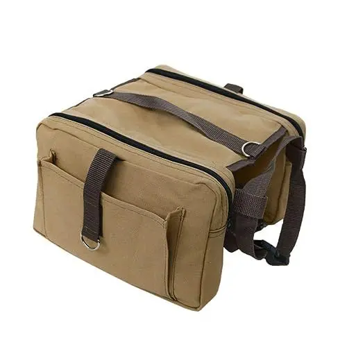 Produktbild: SEWOART Pet Dog Outdoor Backpack Tragbar Und Verstellbar Wasserdichtes Canvas-Design Für Camping Und Wandern Hunde-Rucksack Mit Seitentaschen Für Snacks Und Zubehör Khaki