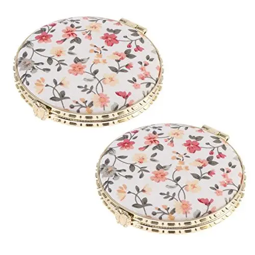 Produktbild: Sewroro 2Pcs Compact Mirror für Geldbörsen Mini Taschenspiegel Doppelseitiger Kosmetischer Spiegel Falten Tragbarer Reisemake- Up- Make- Up- Spiegel für Frauen Mädchen (Weiß)