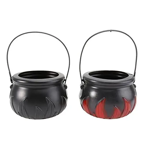 Produktbild: Sewroro 2Pcs Halloween Witch Cauldron Plastik Süßigkeiten Cessel Kessel Flammenmuster Süßigkeiten Bonbon- Süßigkeiten mit Griff für Halloween- Party- Dekoration