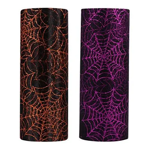 Produktbild: Sewroro 2 Rollen Halloween Tüll Gaze Spinnen Web Tüll Rollen Glitzer Tüll Stoffnetting Roll für Geschenkpackung Halloween Dekoration Vorräte 10 Yards 10 Yards
