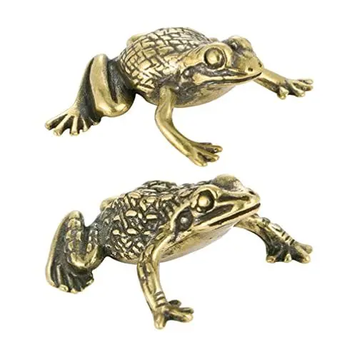 Produktbild: Sewroro 2 Stück Frosch- Kröten- Figur Kleine Messing- Frosch- Statue aus Goldenem Messing Handwerk Glückliche Kröten- Figuren Miniaturen Tier- Skulptur Desktop- Ornamente