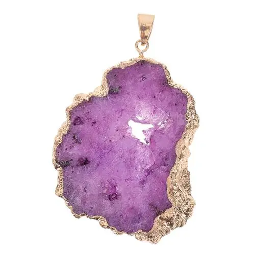 Produktbild: Sewroro Natürlicher Achat Anhänger Edelstein-Charme Schmuckmaterial selber machen Edelsteinscheibendekor glänzende Edelsteinscheibe DIY-Halskettenanhänger glänzender Achat-Anhänger Violett