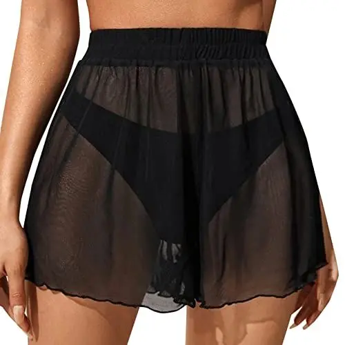 Produktbild: Sexy Badeanzug Damen Handtuchkleid Damen Frauen Rüschenbesatz Sheer Beach Rock Cover Up Rock Beach Wrap Bikini Glänzende Wraps Cover Ups für Mesh Kordelzug Bikinis GroßE GrößEn Badeanzug (Black, XXL)