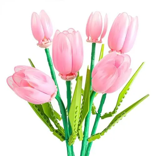 Produktbild: Seyaom Blumenstrauß Bauspielzeug Set, Tulpen Bausteine Blumen Set, Botanische Sammlung Blumen Bausteine Set für Erwachsene, Kreative Geschenke für Frauen, Mädchen, Rosa