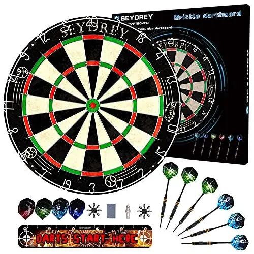 Produktbild: Seydrey Dartscheibe Kork Dartscheibe mit Pfeilen Offizielles Steeldartscheibe Dartscheibe Steeldart Dartscheibe Set 6 Dartpfeile Metallspitze,12 Flights,Rotierender Nummernrin