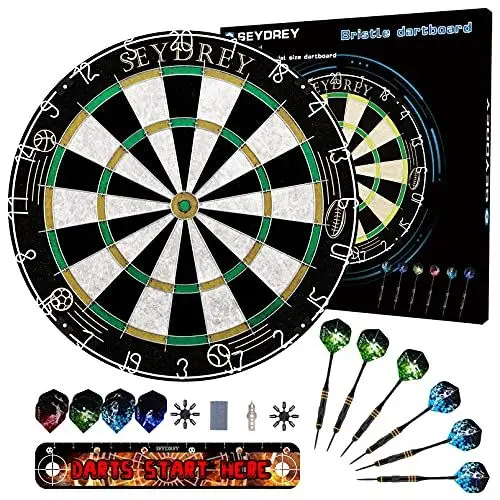 Produktbild: Seydrey Dartscheibe Kork Dartscheibe mit Pfeilen Offizielles Steeldartscheibe Dartscheibe Steeldart Dartscheibe Set 6 Dartpfeile Metallspitze,12 Flights,Rotierender Nummernrin
