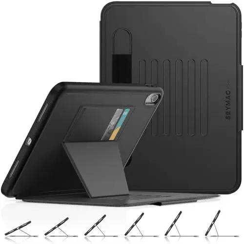 Produktbild: SEYMAC stock Hülle für iPad (A16) 11./ 10. Generation 11/10,9 Zoll 2025/2022, Magnetisch Stoßfest Hülle mit (7 Winkel-Ständer) Stifthalter & Kartenfächer, Auto Schlafen Wachen, Schwarz