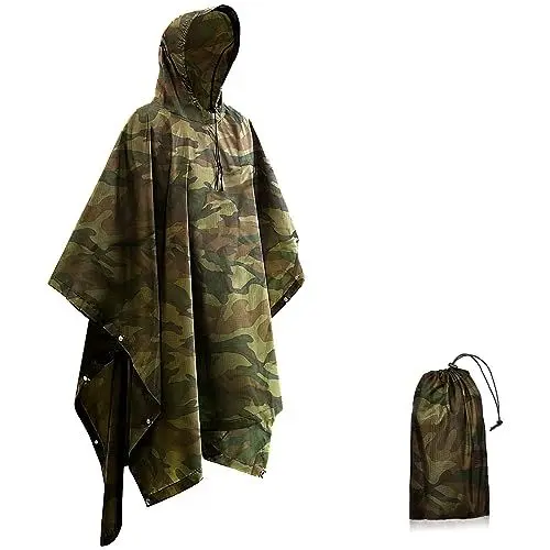 Produktbild: Seyobs Regenponcho Herren Damen Wasserdicht, Regencape Unisex Regenmantel 210T Oxford Regenjacke, Regenponcho Fahrrad 3 in 1 Poncho für Jagd, Picknick im Freien, Trekking, Camping, Angeln (Tarnung)