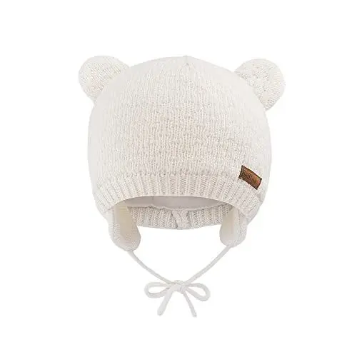 Produktbild: SEYUFN Babymütze, für Jungen und Mädchen, gestrickte Hündchen für Babys und Kleinkinder, mit Fleece-Futter, 0-36 Monate(Weiß,0-6 Monate)