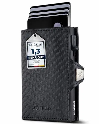 Produktbild: SF SCOFIELD Duality Classic Premium Slim Wallet mit Münzfach | Kartenetui mit Münzfach für 9 – 10 Karten | Karten Geldbeutel | Herren Portemonnaie | RFID Schutz | Kreditkartenetui | Smart Wallet