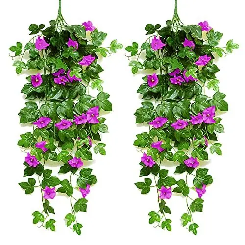 Produktbild: Sfit 2 Stück Künstlich Hängende Blumen, Veilchen Hängende Kunstblumen, Künstliche Hängepflanzen Hängend Girlande Seidenblumen Plastikblumen für Outdoor Garten Hochzeit Wand Dekoration