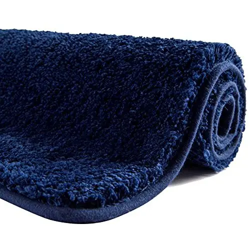 Produktbild: SFLXO Badematte 80cm x 50cm rutschfest-Badvorleger Maschinenwaschbar Anti-Rutsch Badteppich Weich Wasserabsorbierende Badematten Flauschige Mikrofaser Badezimmerteppich Marineblau Mehrweg